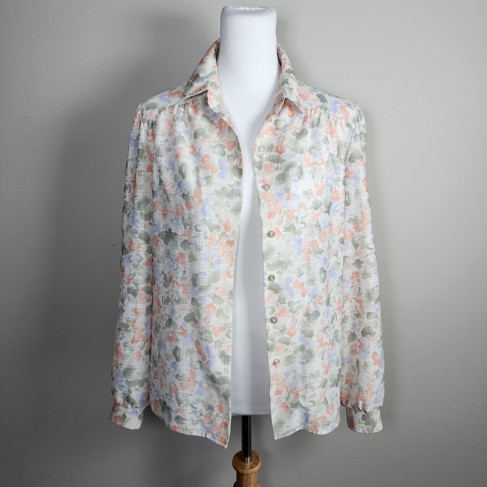 Vintage D'Allairds‎ Pastel Blouse Womens Large Feminine Floral 70s Office Work